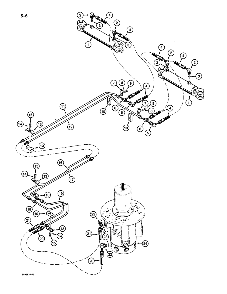 Схема запчастей Case 1085C - (5-06) - LOWER STEERING HYDRAULIC CIRCUIT, HYDRAULIC SWIVEL TO STEERING CYLINDRES (05) - STEERING