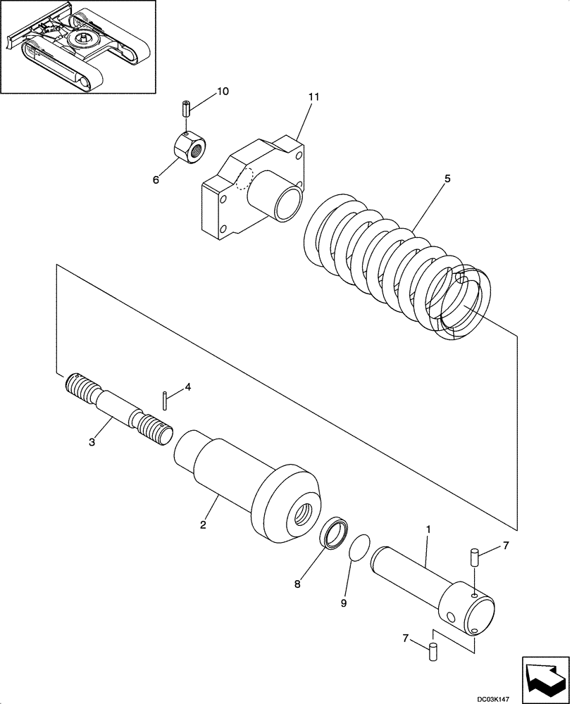 Схема запчастей Case CX47 - (05-07[00]) - TRACK - ADJUSTER (11) - TRACKS/STEERING