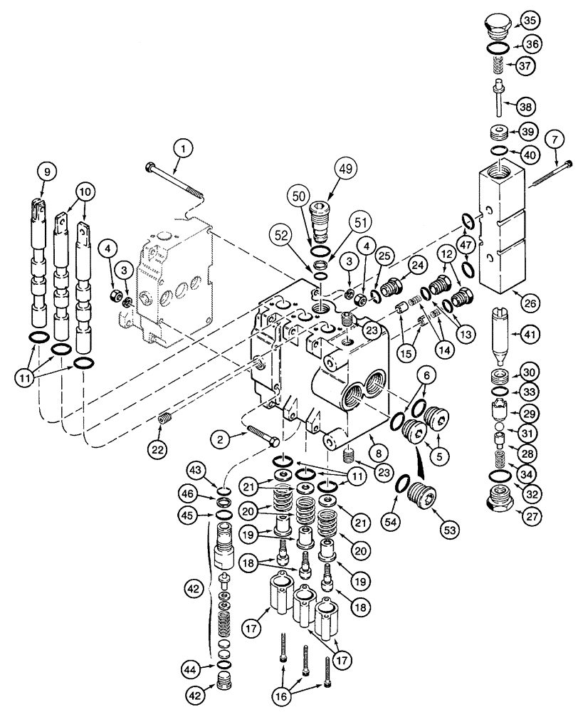 Схема запчастей Case 460 - (8-062) - BACKHOE CONTROL VALVE ASSEMBLY, H674300, OUTLET SECTION, D100 BACKHOE (08) - HYDRAULICS