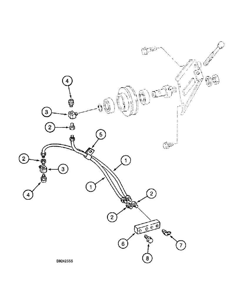 Схема запчастей Case 9060B - (2-14) - FAN DRIVE BEARING AND IDLER BEARING LUBE LINES, 6D22-TC (02) - ENGINE