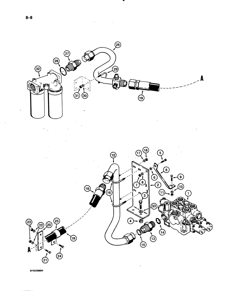 Схема запчастей Case 621 - (8-08) - HYDRAULIC CIRCUIT, LOADER CONTROL VALVE TO FILTER (08) - HYDRAULICS