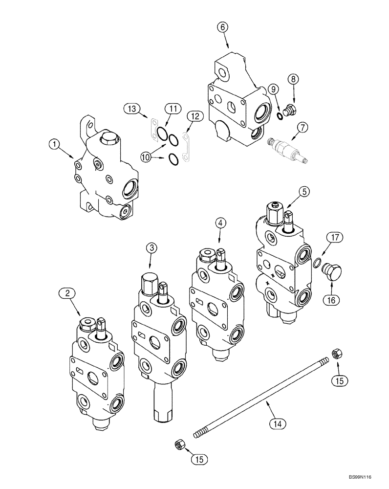 Схема запчастей Case 1150H_IND - (08-21) - VALVE, CONTROL - 4 SECTIONS (08) - HYDRAULICS