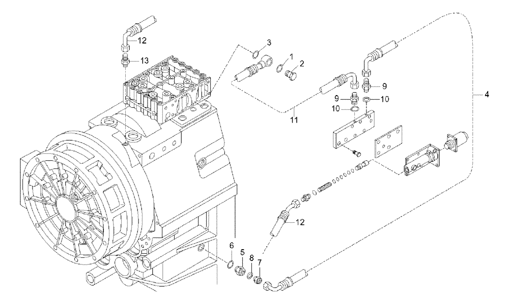 Схема запчастей Case 330 - (18A02010585[01]) - TRANSMISSION - PIPING (03) - Converter / Transmission