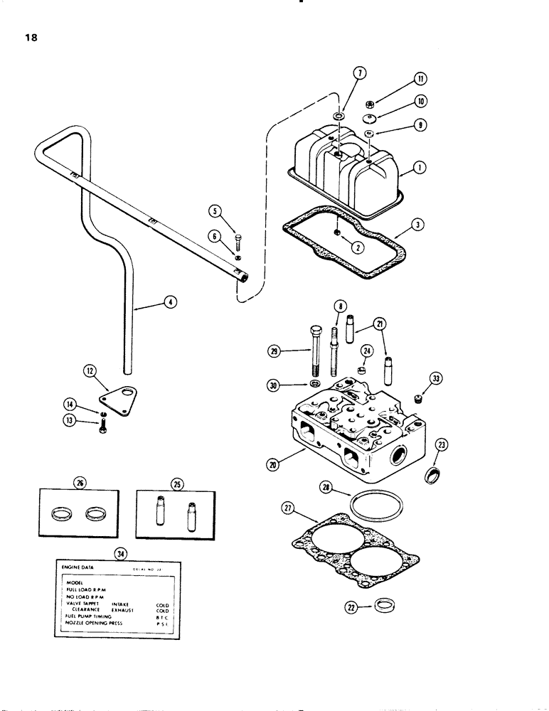 Схема запчастей Case W20 - (018) - CYLINDER HEAD AND COVER, (401 BD) DIESEL ENGINE (02) - ENGINE