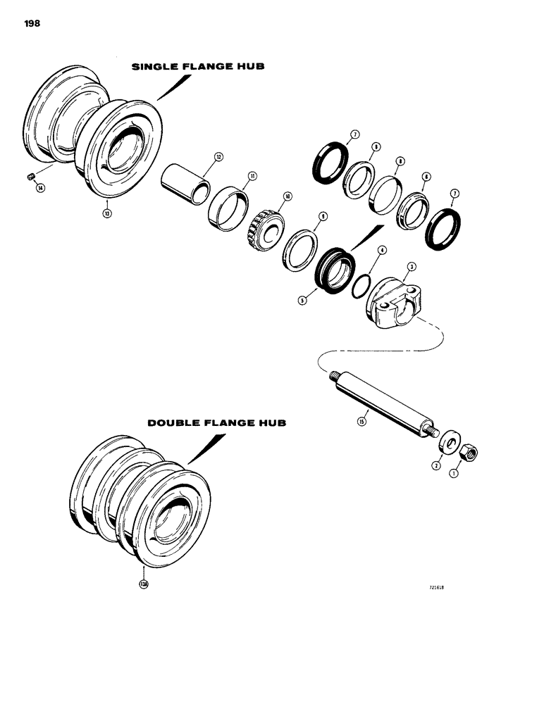 Схема запчастей Case 1150B - (198) - R25660 TRACK ROLLER - SINGLE FLANGE, FOR I.D., SEE ITEM 3 OF ILLUSTRATION (04) - UNDERCARRIAGE