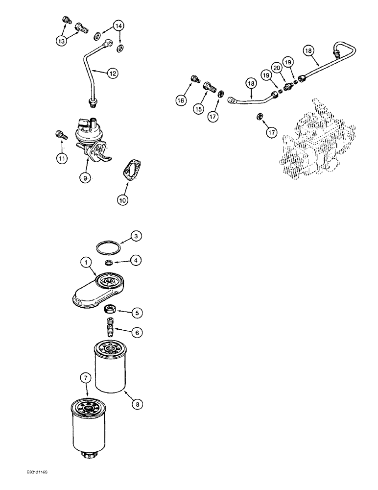Схема запчастей Case 1150E - (3-18) - FUEL FILTER AND LIFT PUMP, 6T-590 ENGINE (03) - FUEL SYSTEM