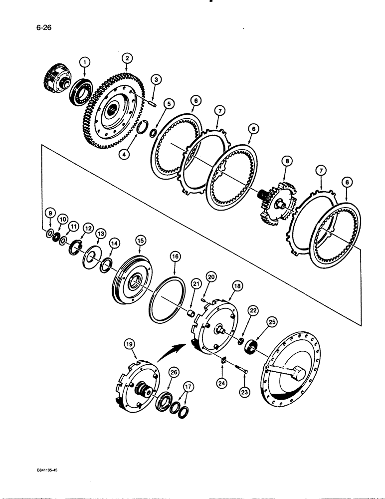 Схема запчастей Case W30 - (6-26) - ALLISON TRANSMISSION, HIGH RANGE CLUTCH AND TRANSFER GEAR (06) - POWER TRAIN