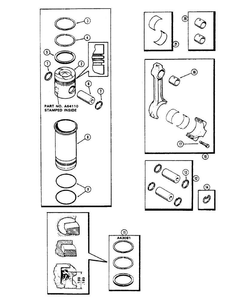 Схема запчастей Case 336B - (22) - PISTON ASSEMBLY & CONNECTING RODS, 336BDT TURBOCHARGED ENGINES 