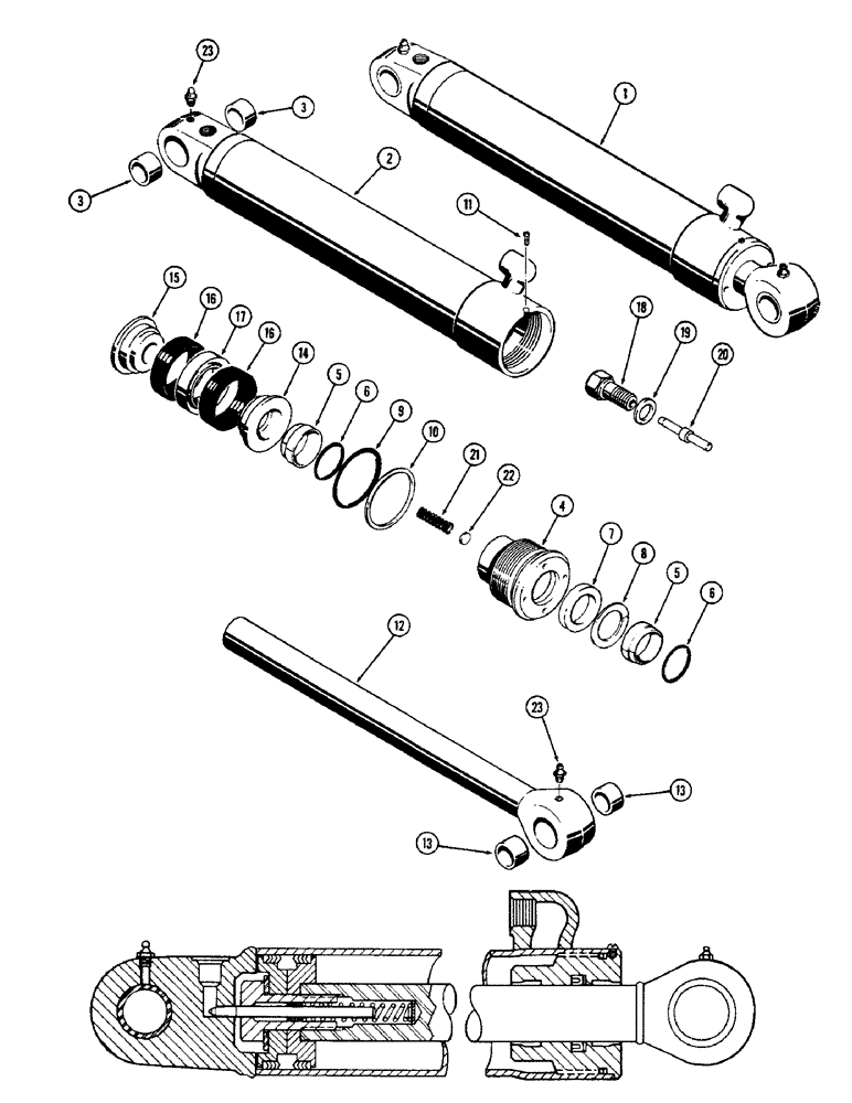 Схема запчастей Case 33 - (304) - D40414 AND D42627 BOOM CYLINDERS, 4" DIA. CYLINDER W/39-3/16"STROKE W/SPLIT TYPE INNER & OUTER WIPER 