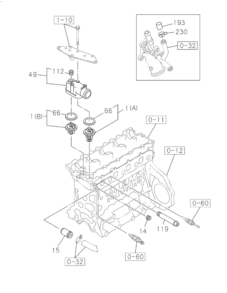 Схема запчастей Case CX210C NLC - (10.400.04[01]) - ENGINE WATER CIRCUIT - THERMOSTAT (10) - ENGINE