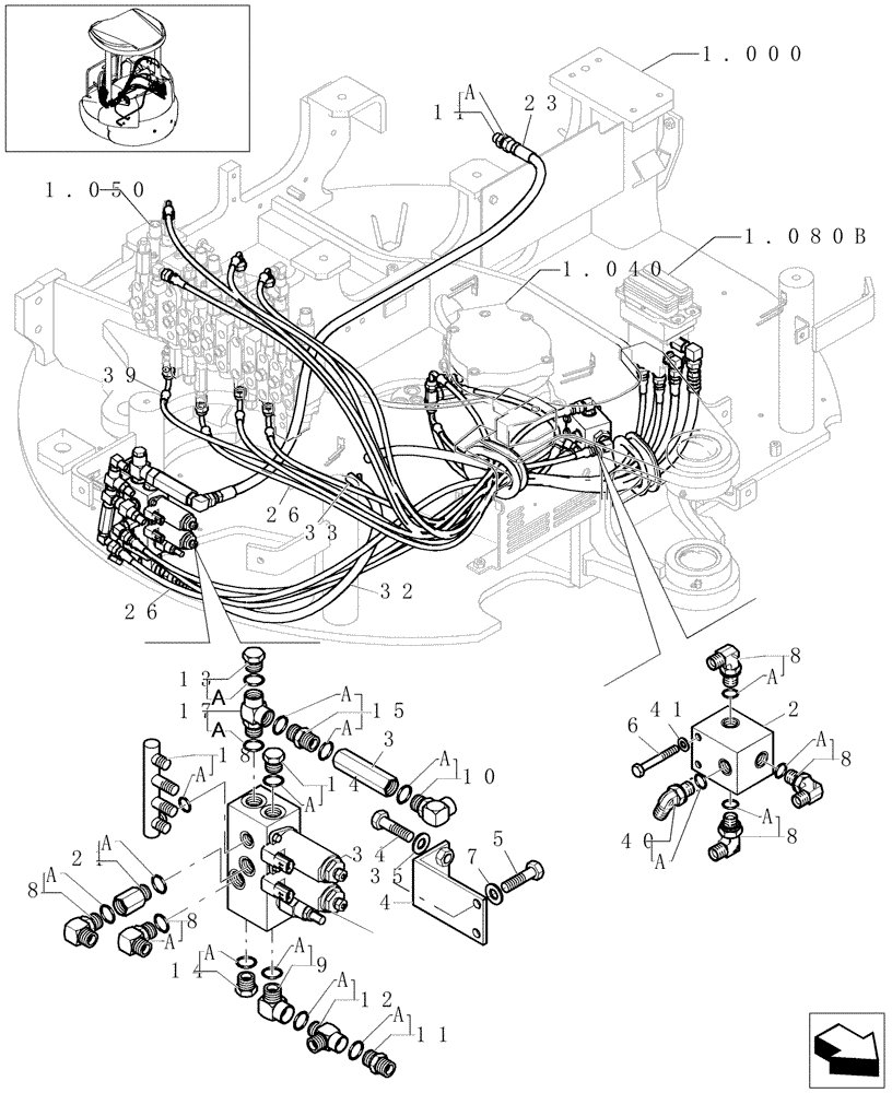 Схема запчастей Case CX31B - (1.080[08A]) - CONTROL LINES VALVE (35) - HYDRAULIC SYSTEMS