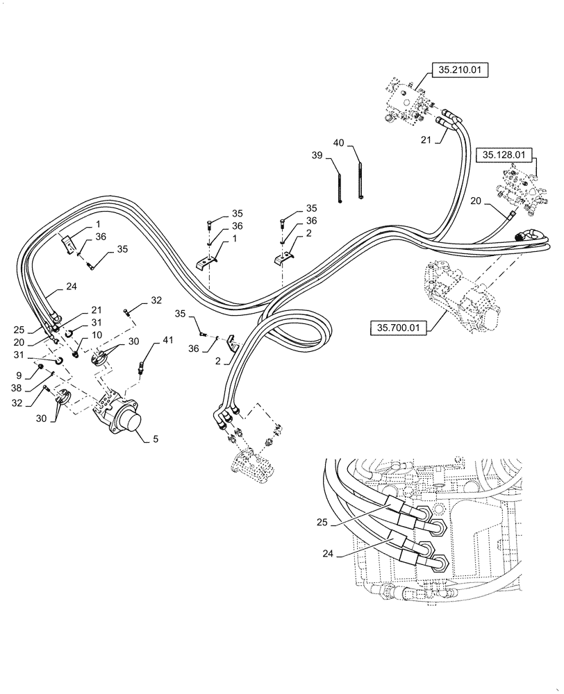 Схема запчастей Case DV210 - (35.310.01) - FRONT HYDRAULIC DRUM LINES (GROUP 300-ND142623) (35) - HYDRAULIC SYSTEMS