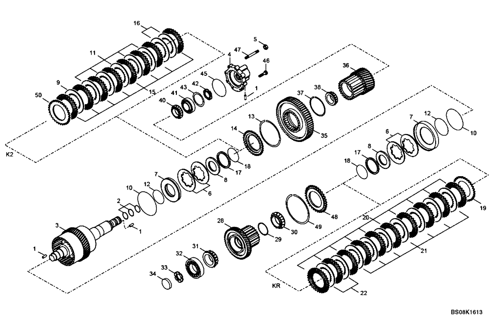 Схема запчастей Case 330B - (18A00001002[001]) - CLUTCH ASSEMBLY K2/KR (P.I.N. HHD0330BN7PG57000 AND AFTER) (84168318) (03) - Converter / Transmission