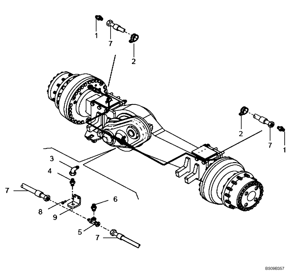 Схема запчастей Case 330B - (47A01002319[001]) - PNEUMATIC LINES, FRONT AXLE WET BRAKE (P.I.N. HHD330BN7PG57000 AND AFTER) (84195796) (09) - Implement / Hydraulics / Frame / Brakes