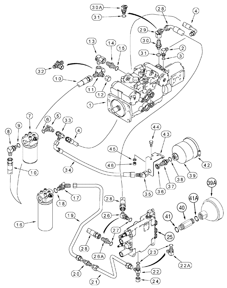 Схема запчастей Case 90XT - (06-03) - HYDROSTATICS PUMP, SUPPLY AND RETURN, NORTH AMERICAN MODELS -JAF0320049, EUROPEAN MODELS -JAF0274261 (06) - POWER TRAIN