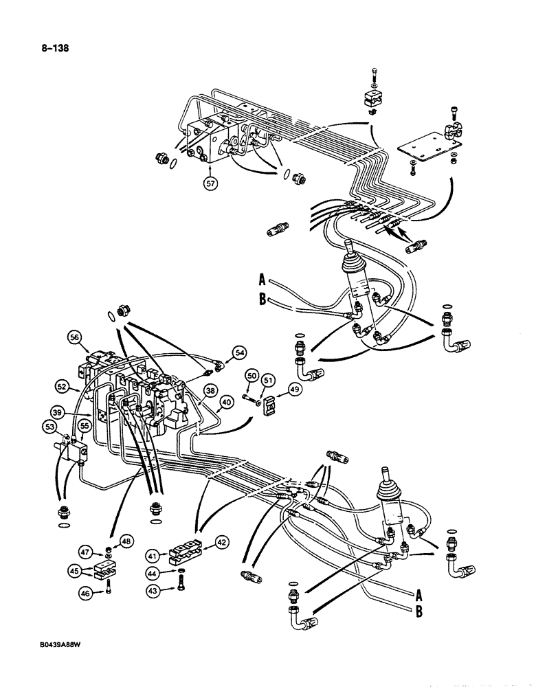 Схема запчастей Case 125B - (8-138) - HYDRAULIC CIRCUIT FOR CONTROLS, TO MAIN CONTROL VALVES, P.I.N. 74631 THROUGH 74844 (08) - HYDRAULICS