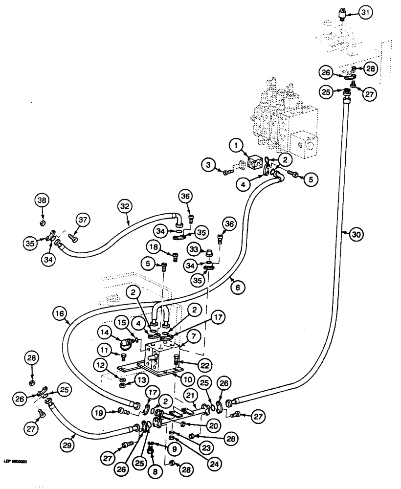 Схема запчастей Case 688 - (8-120) - HYDRAULIC HAMMER CIRCUIT, PRESSURE AND RETURN LINES (08) - HYDRAULICS