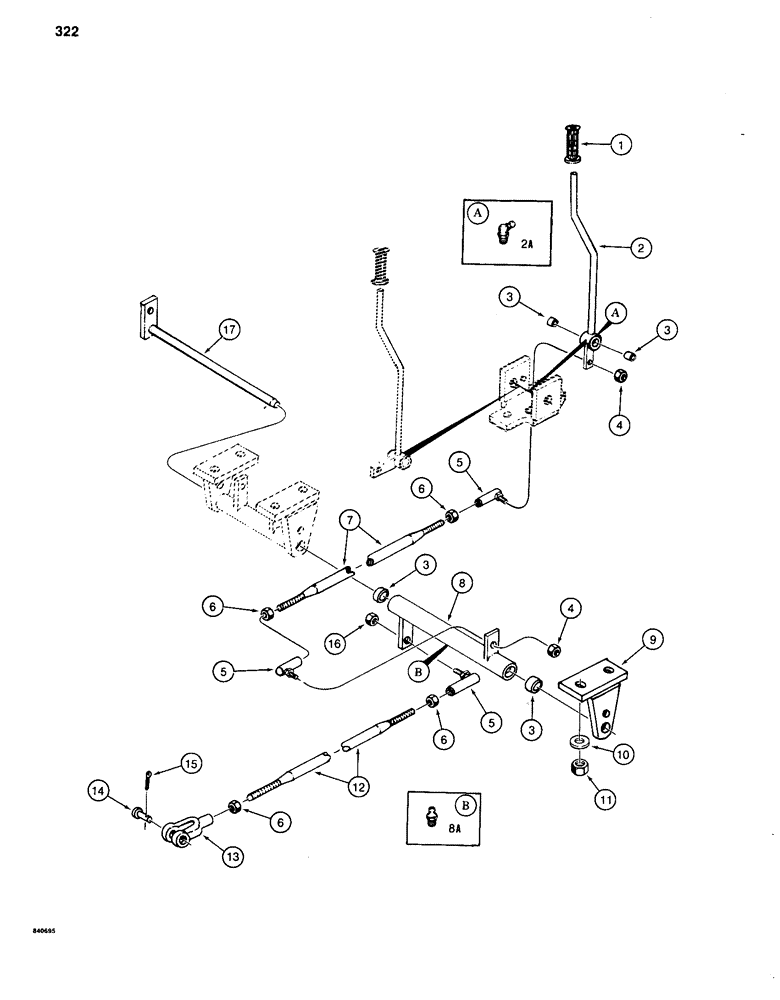 Схема запчастей Case 880C - (322) - CONTROLS - BEFORE PIN 6205236, LEVELER CONTROL LEVER AND LINKAGE (07) - HYDRAULIC SYSTEM