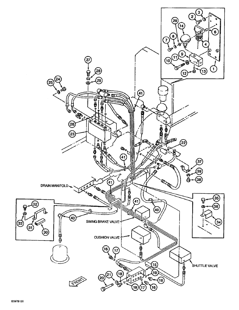 Схема запчастей Case 9030B - (8-044) - PILOT COMPONENT MOUNTING AND HOSE SUPPORTS, PRIOR TO P.I.N. DAC03#2001 (08) - HYDRAULICS