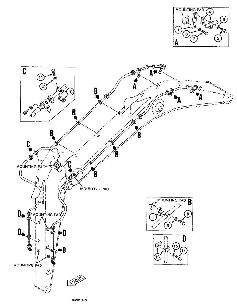 Схема запчастей Case 9060B - (8-176) - AUXILIARY EQUIPMENT OPTIONS, SUPPLY AND CYLINDER LINE MOUNTING, 3.4 OR 4.0 METER ARM (08) - HYDRAULICS