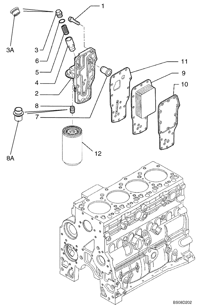 Схема запчастей Case 650K - (02-34) - OIL FILTER AND COOLER (02) - ENGINE