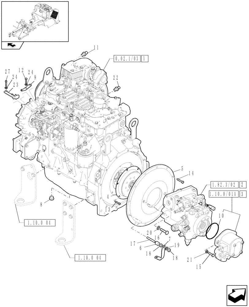 Схема запчастей Case 321E - (1.10.0/03[02]) - ENGINE INSTALLATION AND COMPONENTS (01) - ENGINE