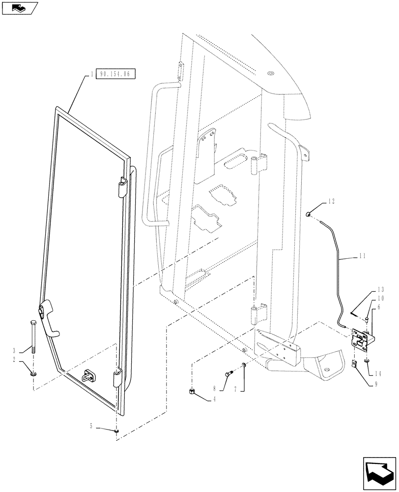 Схема запчастей Case 521F - (90.154.07) - CAB, LEFT DOOR INSTALLATION (90) - PLATFORM, CAB, BODYWORK AND DECALS