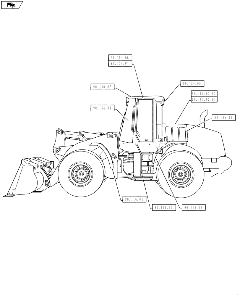 Схема запчастей Case 521F - (00.000.90[02]) - PICTORIAL INDEX, CAB FRAME (00) - GENERAL & PICTORIAL INDEX