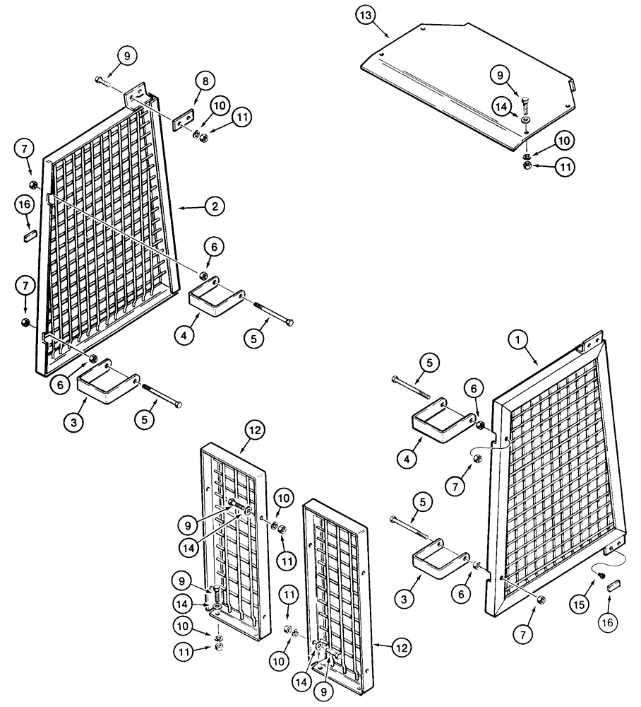 Схема запчастей Case 850E - (9-062) - ROPS CANOPY BRUSH SCREENS AND EXTENSION (09) - CHASSIS/ATTACHMENTS