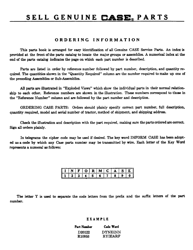 Схема запчастей Case 420B - (002) - ORDERING INFORMATION (00) - GENERAL