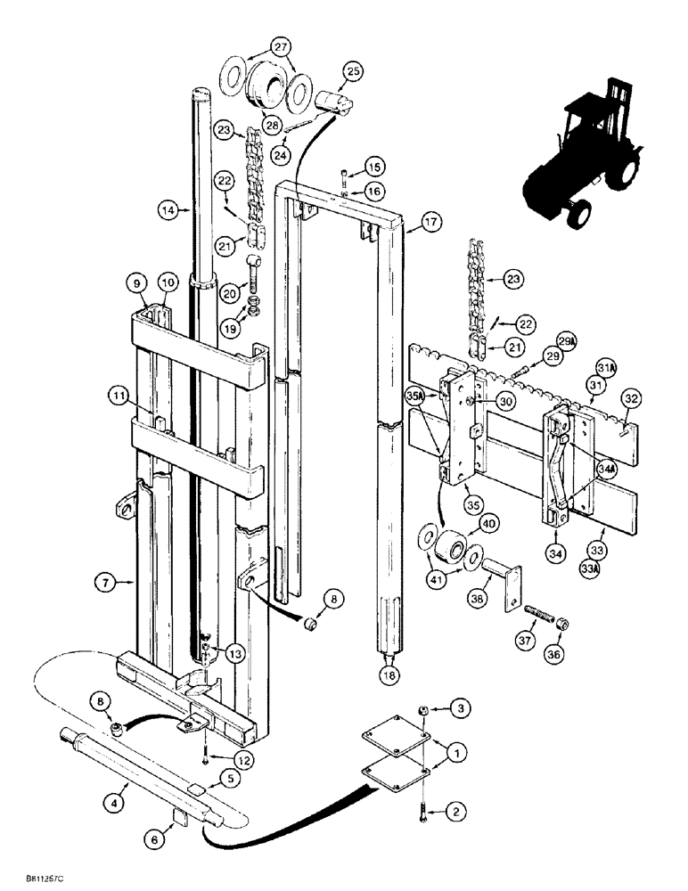 Схема запчастей Case 584E - (9-004) - 4.3 M (14-1/4 FOOT) MAST FOR 584E, MODELS WITH SINGLE LIFT CYLINDER (09) - CHASSIS/ATTACHMENTS