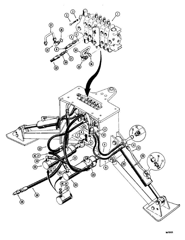 Схема запчастей Case 34 - (26) - SWING, STABILIZER, INLET AND OUTLET HYDRAULICS, (LATE 