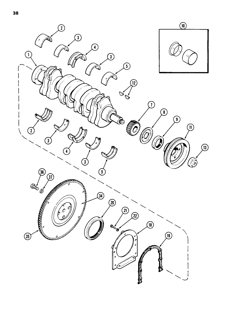 Схема запчастей Case 584D - (038) - CRANKSHAFT, 188 DIESEL ENGINE, FLYWHEEL (10) - ENGINE