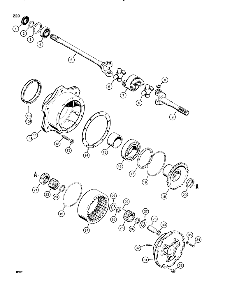 Схема запчастей Case 580SE - (220) - FRONT DRIVE AXLE, AXLE SHAFT AND PLANETARY (06) - POWER TRAIN