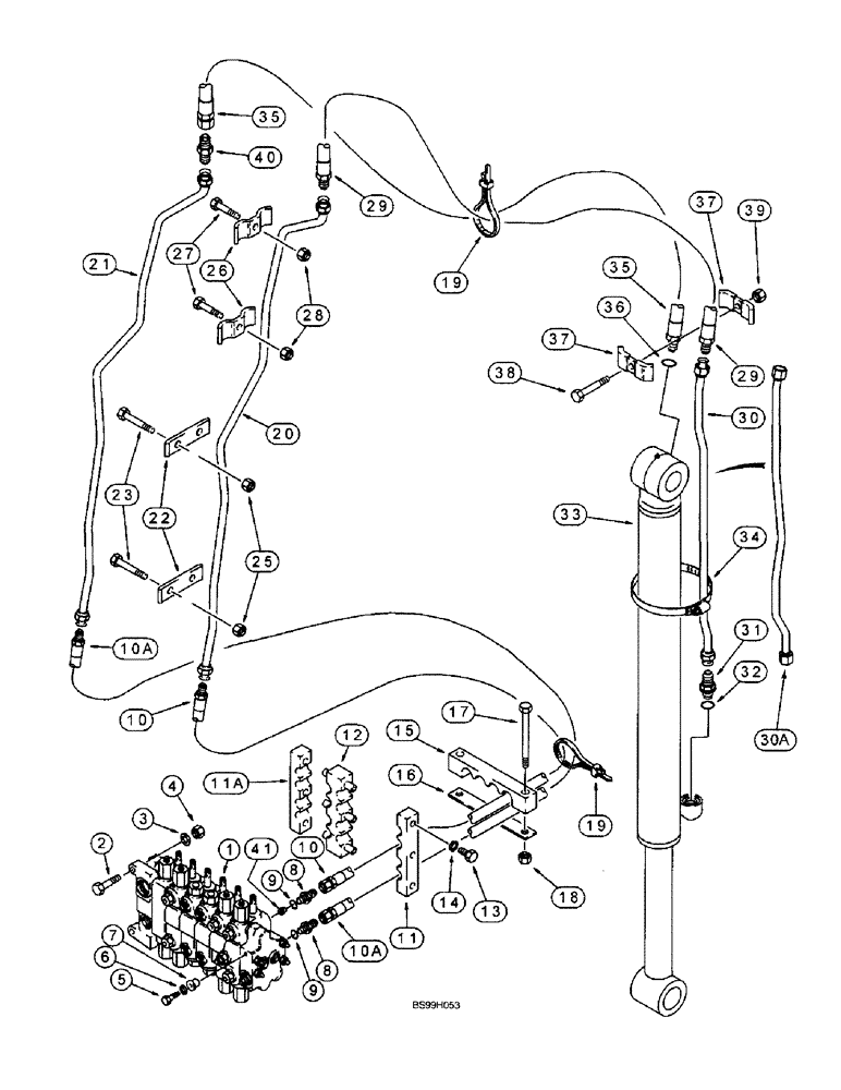 Схема запчастей Case 590SL - (8-28) - BACKHOE BUCKET CYLINDER HYDRAULIC CIRCUIT, MODELS WITHOUT EXTENDABLE DIPPER (08) - HYDRAULICS