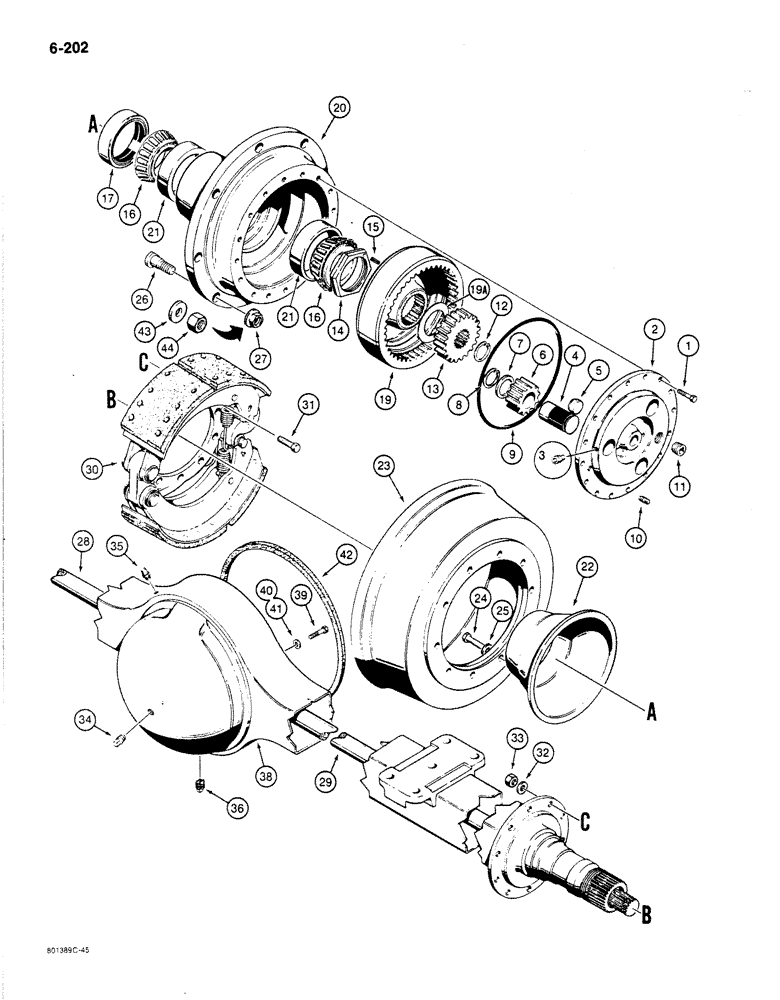 Схема запчастей Case 780C - (6-202) - AXLE HOUSING AND PLANETARY (06) - POWER TRAIN