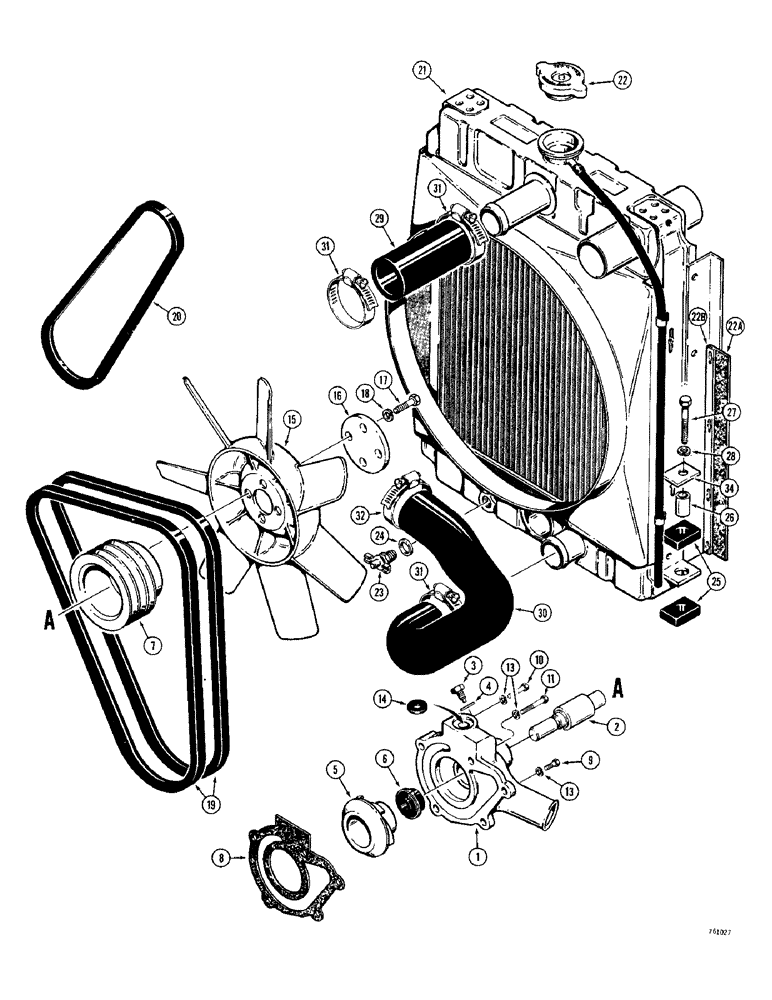 Схема запчастей Case 380CK - (008) - RADIATOR, FAN AND WATER PUMP, FAN AND WATER PUMP (02) - ENGINE