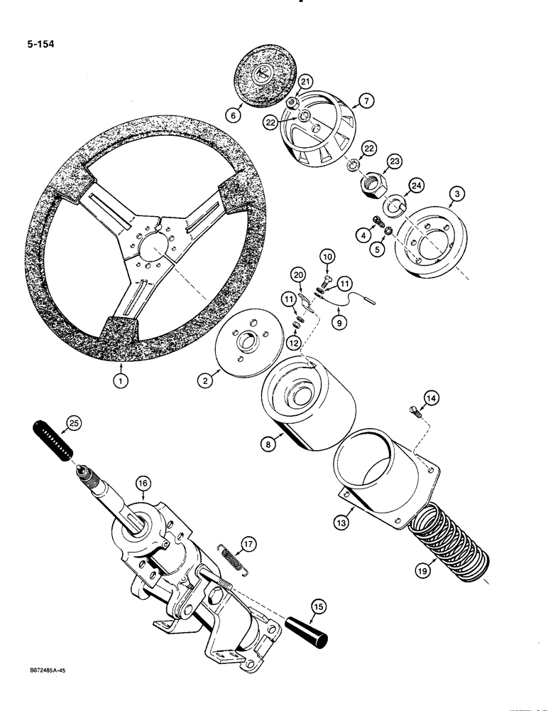 Схема запчастей Case 580K - (05-154) - STEERING WHEEL AND COLUMN, SPECIAL PARTS USED ON MODELS WITH TILT/TELESCOPING STEERING COLUMN (05) - STEERING