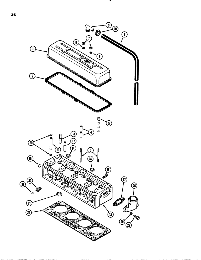 Схема запчастей Case 1845 - (036) - CYLINDER HEAD AND COVER, (159) SPARK IGNITION ENGINE (10) - ENGINE