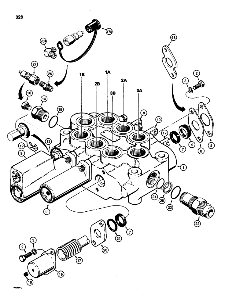 Схема запчастей Case 580SD - (328) - HYDRECO LOADER CONTROL VALVE, THREE SPOOL (08) - HYDRAULICS