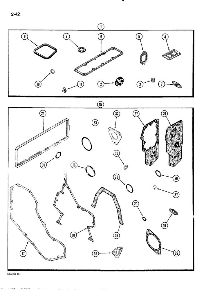 Схема запчастей Case 480E - (2-42) - ENGINE GASKET KITS, 4-390 ENGINE, VALVE GRIND (02) - ENGINE