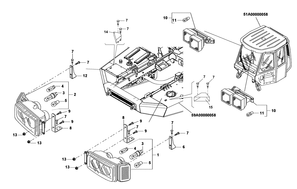 Схема запчастей Case 330B - (67A00001651[001]) - LIGHTING, CHASSIS FRONT (87520003) (13) - Electrical System / Decals