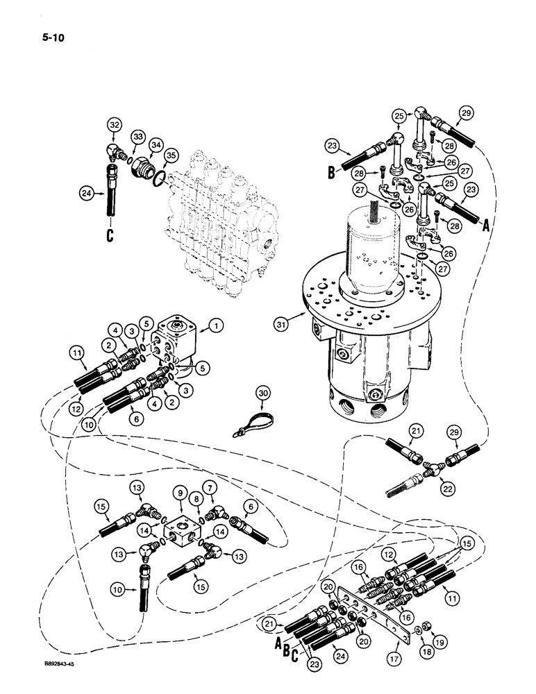 Схема запчастей Case 1085C - (5-10) - UPPER STEERING HYDRAULIC CIRCUIT (05) - STEERING