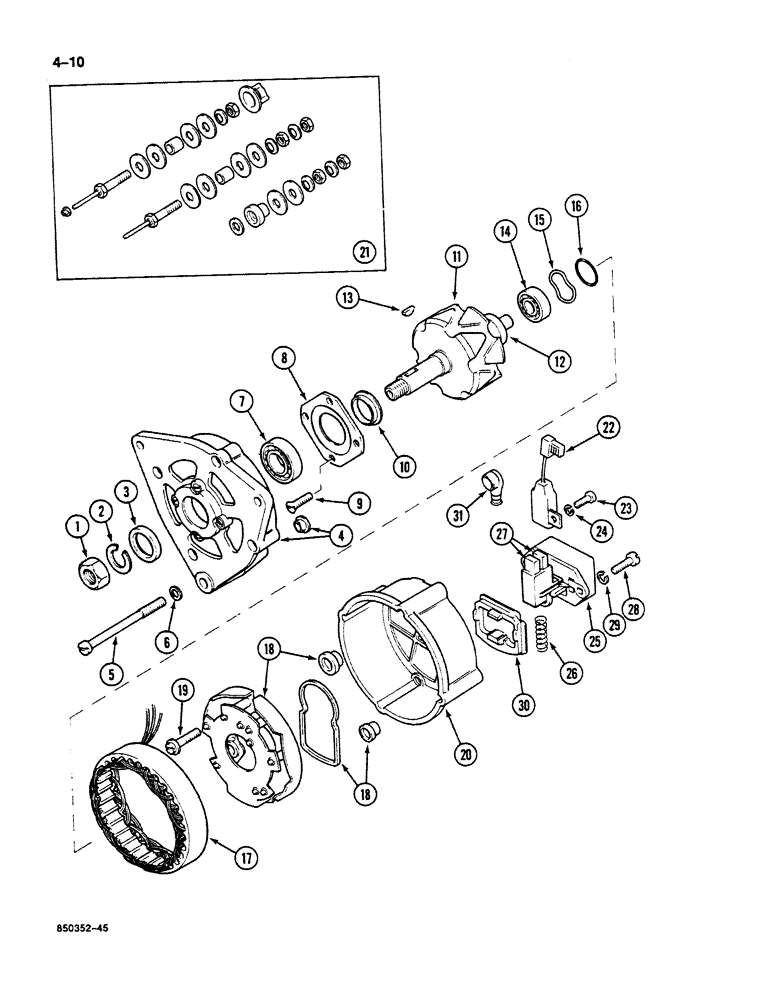 Схема запчастей Case 125B - (4-10) - ALTERNATOR, P.I.N. 74251 THRU 74963, 21801 THRU 21868, 26801 AND AFTER (04) - ELECTRICAL SYSTEMS