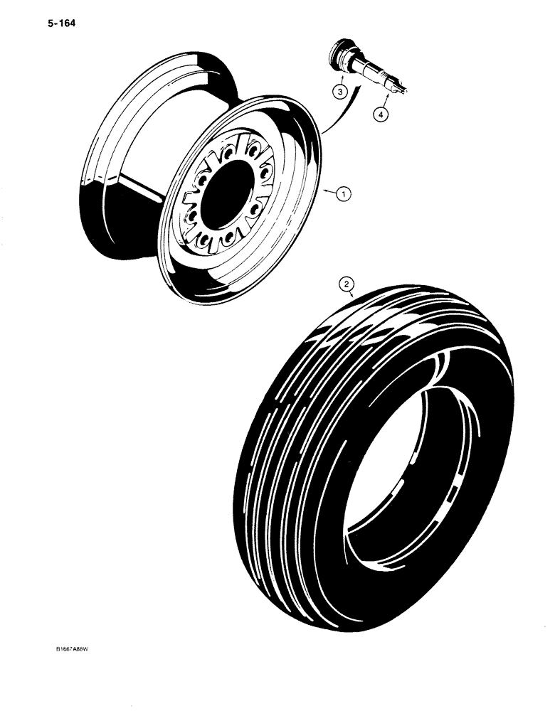 Схема запчастей Case 680K - (5-164) - FRONT WHEELS AND TIRES, USED WITH L73640 FRONT STEERING AXLE ASSEMBLY (05) - STEERING