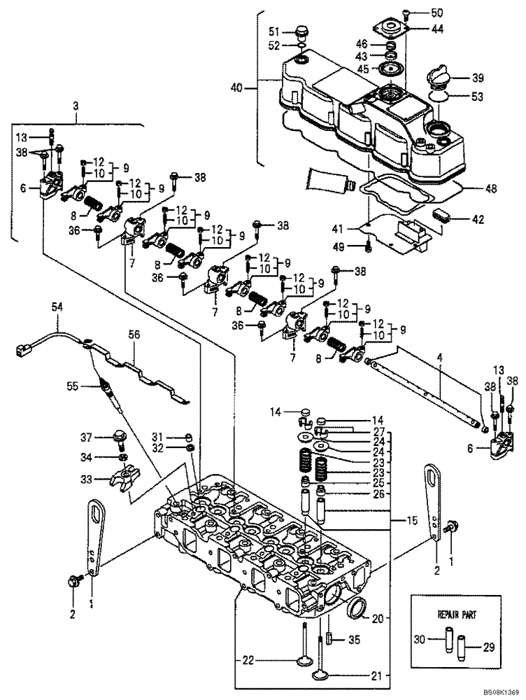 Схема запчастей Case CX50B - (08-004) - CYLINDER HEAD & BONNET ENGINE COMPONENTS