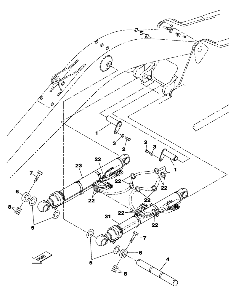 Схема запчастей Case CX470C - (08-014-00[01]) - HYDRAULIC CIRCUIT - BOOM CYLINDER - WITH SAFETY VALVE - MONOBLOCK BOOM (07) - HYDRAULIC SYSTEM