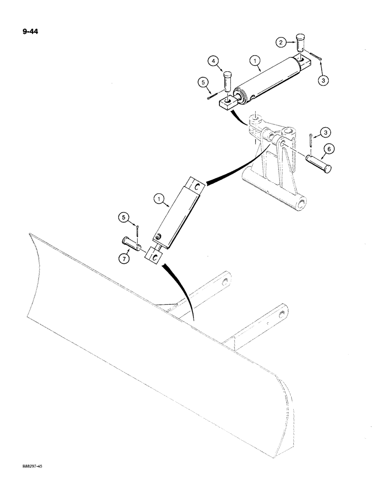 Схема запчастей Case MAXI-SNEAKER C - (9-44) - BACKFILL BLADE CYLINDER MOUNTING (09) - CHASSIS/ATTACHMENTS