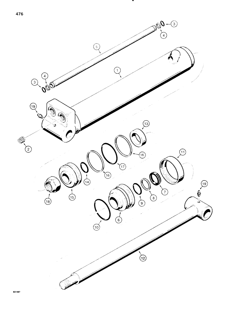 Схема запчастей Case SD100 - (476) - H607697 BOOM, DIPPER, AND BUCKET CYLINDER, USED ON FIVE SPOOL BACKHOE SER. NO. 1515646 THRU 1109114 (35) - HYDRAULIC SYSTEMS