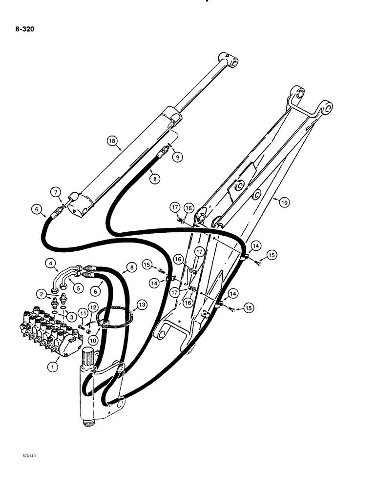 Схема запчастей Case DH4B - (8-320) - DIPPER CYLINDER HYDRAULIC CIRCUIT, REAR D100XR BACKHOE - HORIZONTAL CONTROL VALVE (08) - HYDRAULICS